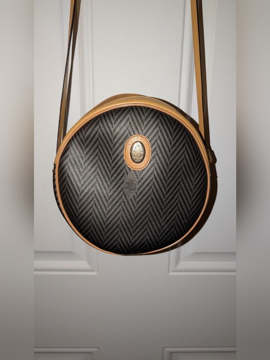 Mark Cross Handbags - Mark Cross Canteen Style Round Herringbone  Crossbody Bag Gray Tan GUC